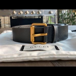 Black Leather Gucci Belt with KingSnake Print